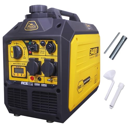Aceup Energy 3400 Watt Portable Inverter Generator, Petrol Powered Pure Sine Wave Generator Silent for Home, Camping, RV, EURO-V, CE
