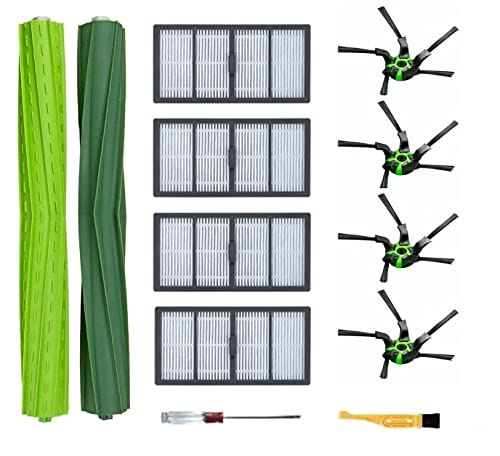 Replacement Parts Compatible with iRobot Roomba s9 (9150) s9+ s9 Plus (9550)-s Series Vacuum Cleaner Replenishment Kit (4 Filters, 4 Side Brushes, 1 Set of Multi-Surface Rubber Brushes)