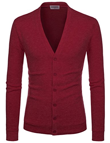 NEARKIN (NKNKCAC1 Mens Knitwear City Casual Slim Cut Long Sleeve Cardigan Sweaters RED US XXL(Tag Size 2XL)