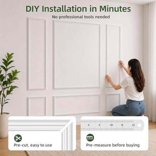 Image of 6 Pcs Pre-Cut Wall Molding Kit, Wainscoting Panels