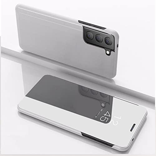Coque Samsung S22 Ultra rabat cuir argent et étui miroir clair Galaxy S22 Plus