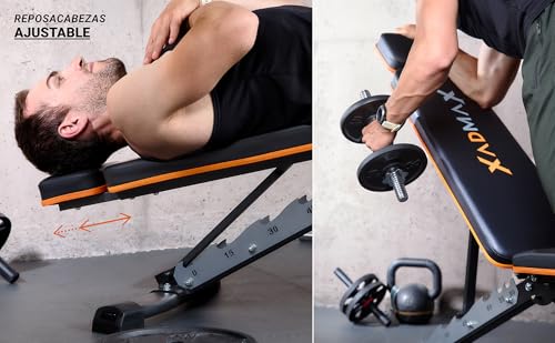 Miniatura 9 de Xadmax Banco Musculación, Banco De Pesas - Muy Robusto Y Resistente, Soporta 360 Kgs, Ideal Para Ejercicios De Gimnasio En Casa, Fácilmente Plegable, Gym En Casa, Press Banca, Maquina Gimnasio