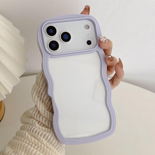 Image of Back Cover Compatible with iPhone 17 Pro Max, Cute Curly Wave Frame Clear Case for Girls Women, Transparent Soft Silicone TPU Bumper Shockproof Protective Cover for iPhone 17 Pro Max (Purple)