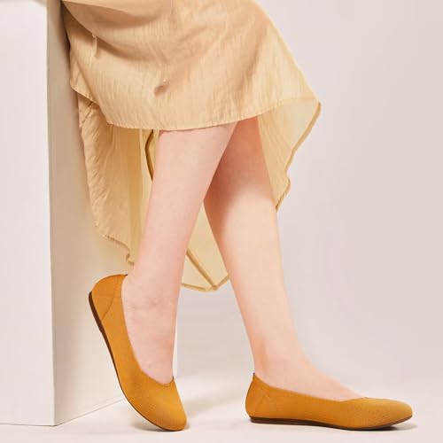 Image of Frank Mully Women's Ballet Flat Shoes Knit Dress Shoes Round Toe Slip On Ballerina Flats for Woman Low Wedge Comfort Soft