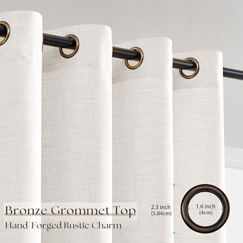 Image of Curtains 108 Inch Length 2 Panels Thick Linen Sheer Cream 52x108 | Light Filtering, Semi Sheer, Grommet Drapes, Privacy, Non See Through, Long Curtain, for Villa Hallway, 9 Ft, Natural Ivory