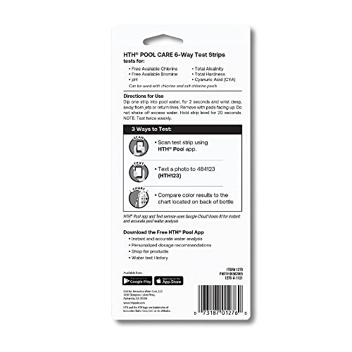 HTH 1276 Swimming Pool Care 6 Way Test Strips, Swimming Pool Water Chemical Tester, 30 Strips