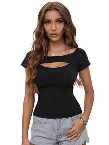 GORGLITTER Cut Out Top Damen Sexy Tshirt Mit Ausschnitt Kurzarm Shirt Eng...