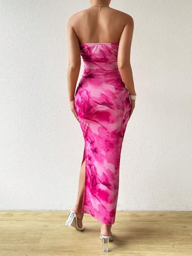 Image of GORGLITTER Women's Floral Strapless Bodycon Wedding Guest Dress Vacation Summer Birthday Tropical Maxi Long Sun Dresses