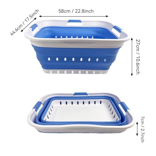 Image of SAMMART 42L (11 gallon) Collapsible Plastic Laundry Basket - Foldable Pop Up Storage Container /Organizer - Space Saving Hamper /Basket (1, White /Little Boy Blue)