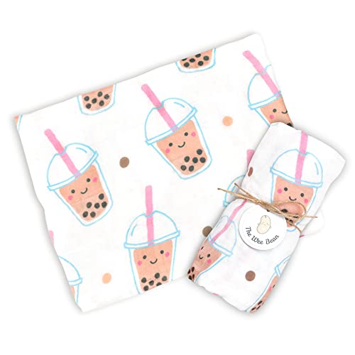 Image of The Wee Bean Baby Swaddle Blanket, Organic Cotton and Rayon Derived from Bamboo Muslin Blanket, Soft, Breathable, & Multipurpose Baby Blankets for Boys & Girls, Boba Design, 47 x 47 Inches