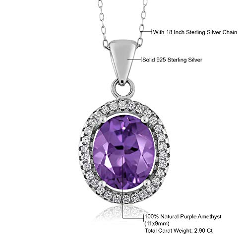 Gem Stone King 925 Sterling Silver Purple Amethyst Pendant Necklace For Women (2.90 Cttw, Oval 11X9MM, With 18 Inch Silver Chain) - Image 6