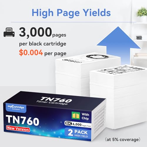 Image of myCartridge SUPRINT Compatible TN760 Toner for Brother TN760 TN730, 2 PK | Chip TN760 Toner Work with MFC-L2710DW MFC-L2750DW HL-L2370DW DCP-L2550DW Printer, TN-760 /TN-730 for Home Office