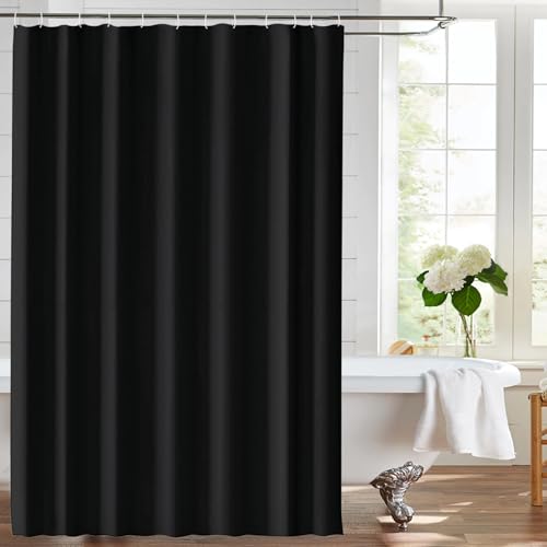 LUKDUNG 180x200 Badevorhang Polyester Textil, Duschvorhang Anti-schimmel für Badezimmer, Vorhang für Badewanne Dusche aus Stoff Wasserdicht Waschbar, Shower Curtain mit 12 Haken Schwarz