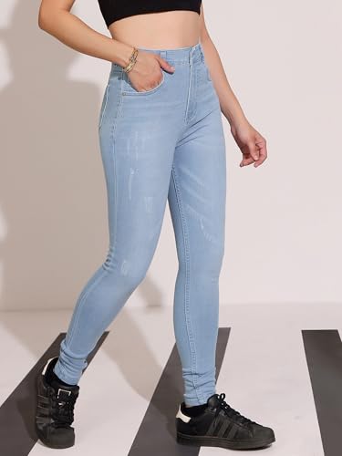 Image of Dolce Crudo Women's Skinny High Rise Bleached Cropped Stretchable Denim Jeans