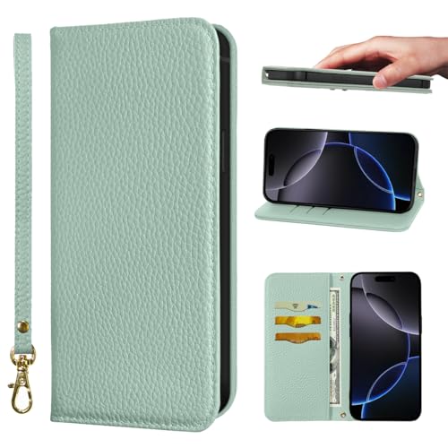 NanHou For �K�p���� iPhone 16 Pro �P�[�X �蒠�^ ���@��J�o�[ �蒠�^ �ϏՌ� �ی�J�o�[ �����}�O�l�b�g���z�^ �g�уJ�o�[ �J�[�h�|�P�b�g �X�^���h�@�\ ���X�g�o���h �ɓK���� �A�C�t�H�� 16 Pro - ���C�g�O���[��