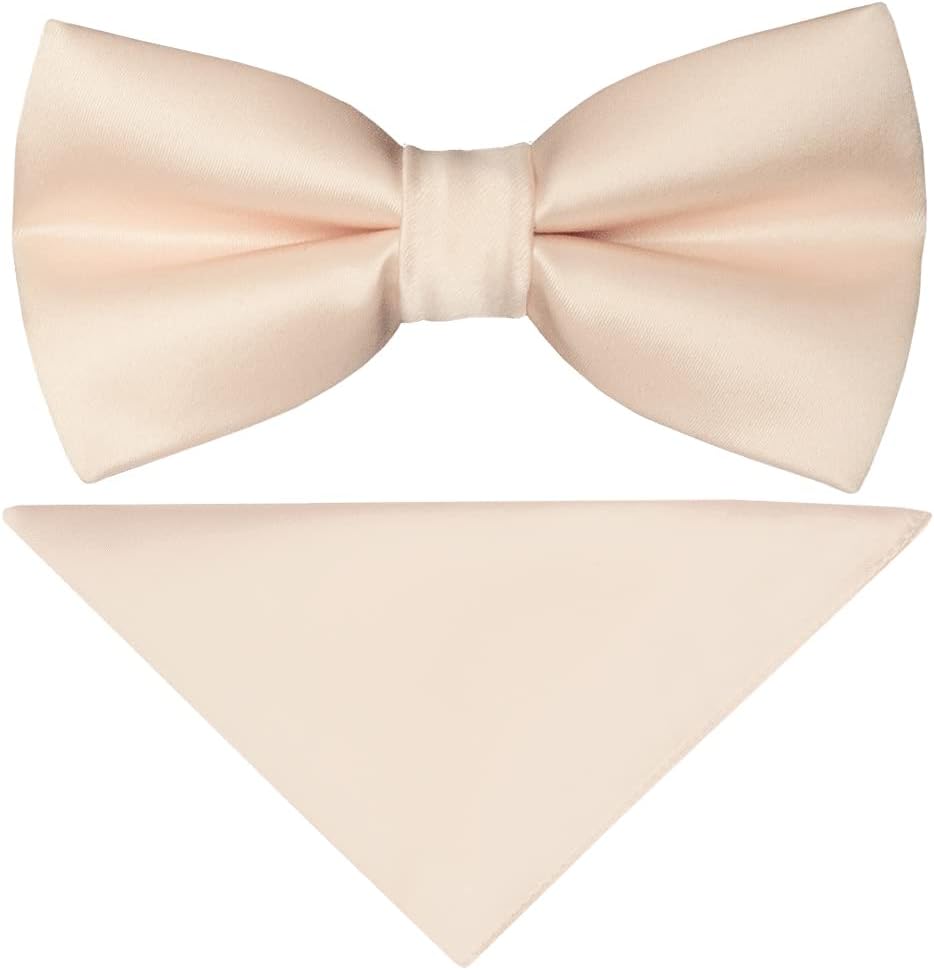 TIES R US Plain Blush Handmade Mens Bow Tie and Handkerchief Set Dickie Bow Set