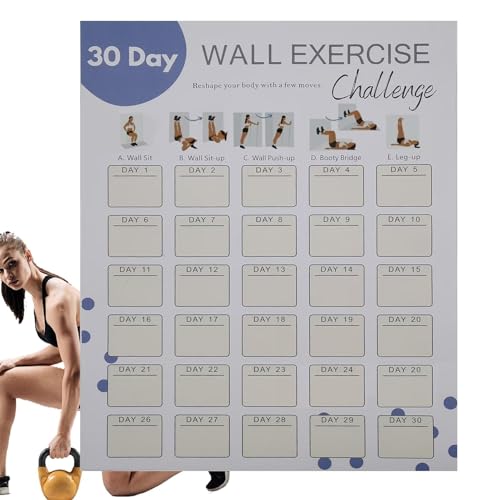 Planificador de ejercicios de pared de 30 días, hoja de registro de desafíos de entrenamiento de...