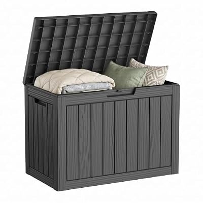 DRATO 50 Gallon Outdoor Storage Box Waterproof, Lockable Resin Deck Box for Patio Furniture, Pool Supplies & Garden Tools, Weatherproof Outside Storage Bin for Backyard Porch (Black, 50 Gallon)