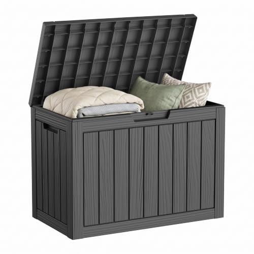DRATO 50 Gallon Outdoor Storage Box Waterproof Lockable Resin Deck Box for Patio Furniture Pool Supplies & Garden Tools Weatherproof Outside Storage Bin for Backyard Porch (Black 50 Gallon)
