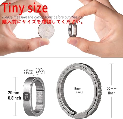 TIMULTI TIMULTI チタン キーホルダー キーリング カラビナ 連結用 ミニフック クイックリリース コネクター (グレー・連続リング2個+サイドプッシュリング3個)