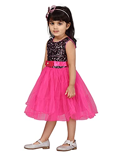 Image of MUHURATAM Girl's Net Fit and Flare Knee-Length Dress