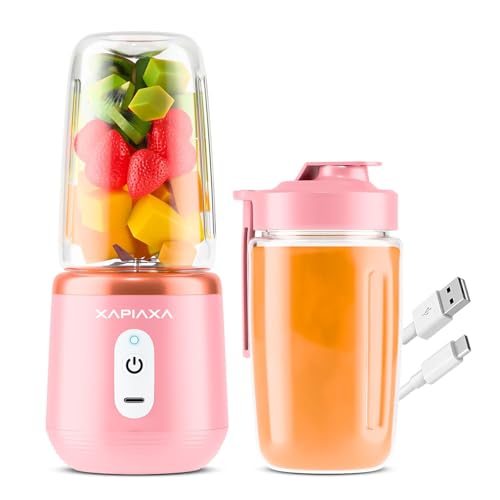 Image of Xapiaxa Portable Blender, Electric Juicer & Smoothie Maker with 6 Stainless Steel Blades, 3-Speed Gears, USB Rechargeable 1500mAh Battery, Personal Mini Fruit Mixer Cup for Home, Travel & Gym (Multicolor)