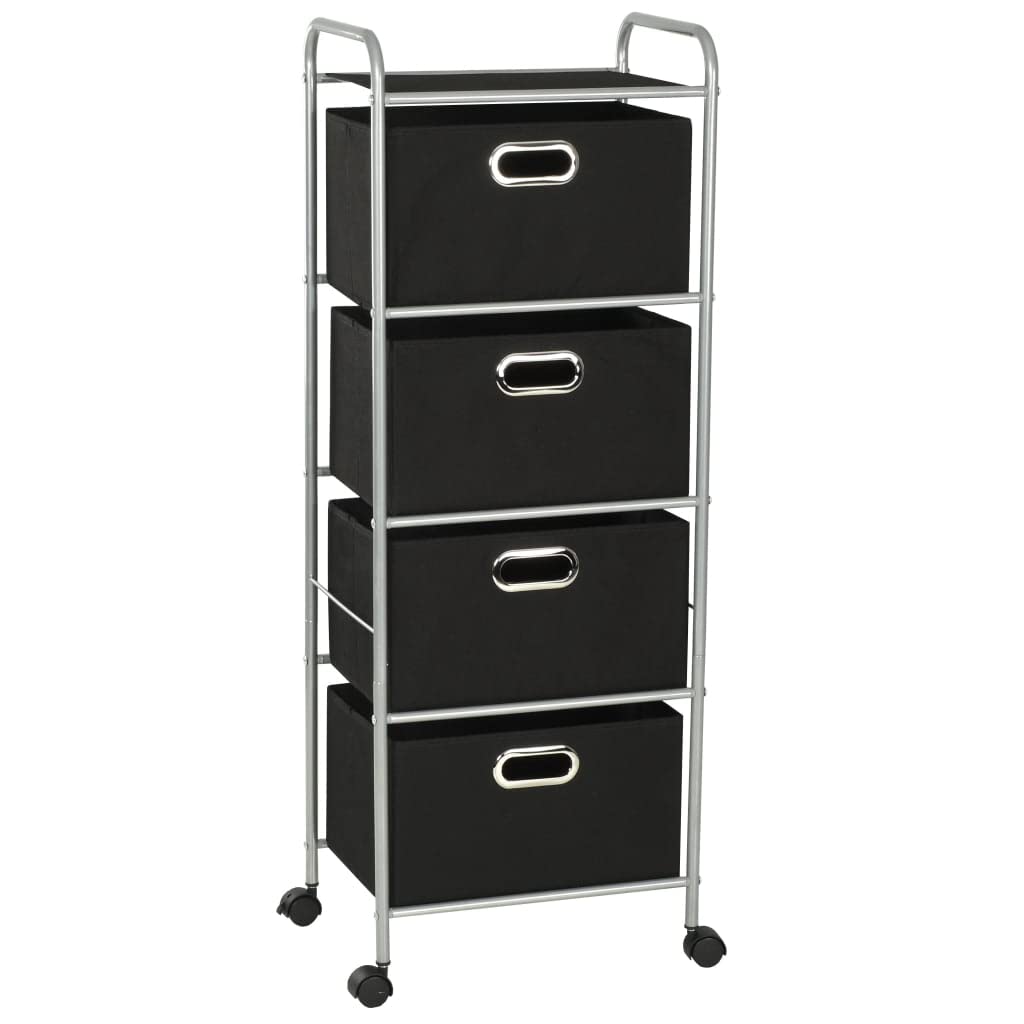 Regal mit 4 Aufbewahrungsboxen aus Stahl und Vliesstoff für Bad, Schlafzimmer oder Büro, flexibles Organizer-System mit Rollen, langlebig, robust, leicht beweglich
