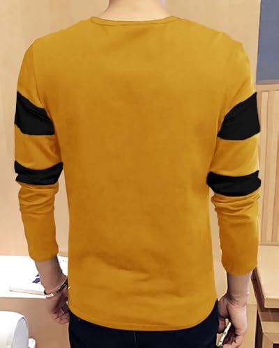Image of EYEBOGLER Men's Striped Regular fit T-Shirt (T5 Light Mustard Black M)