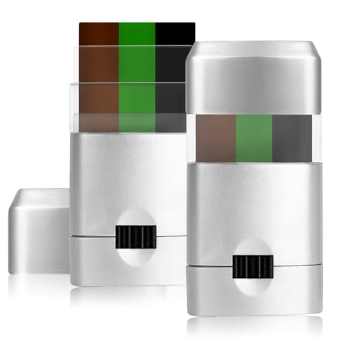 2Pcs Army Face Paint, Camo Face Paint, 3 Color Face Paint Sticks, Non-Toxic Waterproof & Sweat-Resistant for Hunting, Military Training, Halloween Decor, Fancy Dress and Outdoor Activities