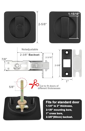 Image of goldenwarm Black Pocket Door Lock, Rounded Square Sliding Pocket Door Hardware Privacy Pocket Door Latch for Bathroom & Bedroom - 1 Pack