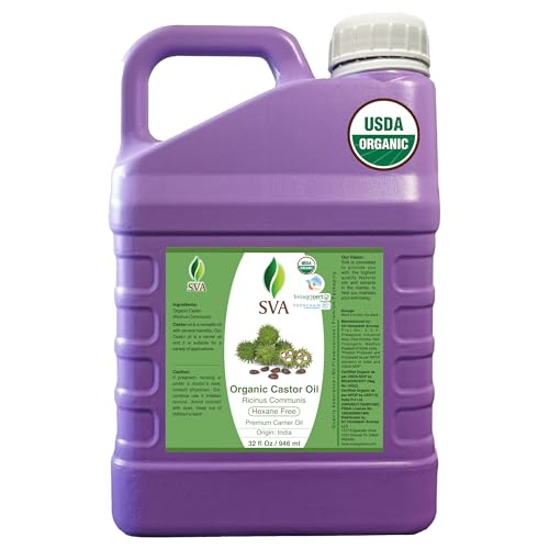 Image of SVA Organic Castor Seed Carrier Oil, Large Size, 32 Oz (946 ml) | Castor Oil for Hair Care, Scalp Care, Eyebrows, Eyelashes, Hair Oiling, Face Care, Skin Care, Body Massage & DIY Beauty Blend