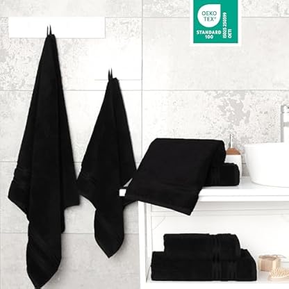 Hammetex 6 teiliges Handtuch Set, 100% Baumwolle Weich Saugstark Qualität Handtücher Set, 2 Badetücher 70x140 cm, 4 Handtücher 50x100 cm, Schwarz – Bild 4