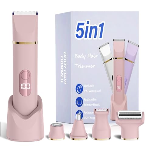 Épilateur Bikini 5-en-1 pour Femmes, Rasoir Électrique Corporel sans Fil Étanche IPX7, 5 Têtes Interchangeables pour Épilation Visage, Jambes et Zone Intime, Lame...