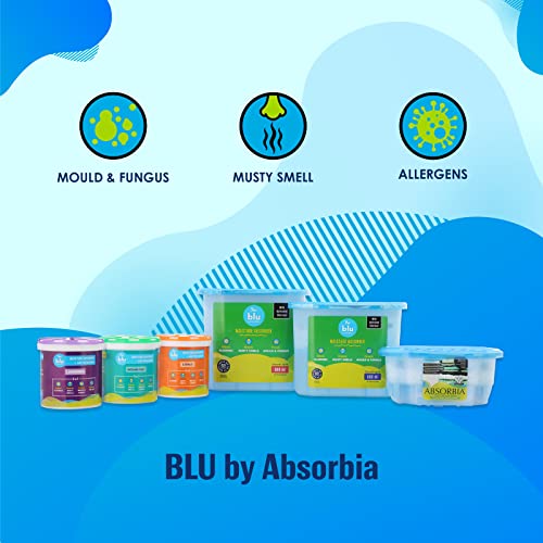 Image of BLU by Absorbia | Moisture Absorber with Activated Charcoal | Pack of 3 (400ml) | Moisture Absorber for Wardrobe | Dehumidifier for Room Moisture | Air Freshener for Room, Toilet | Moisture Absorbers