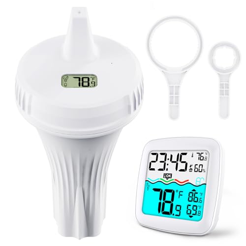 Wireless Pool Thermometer Floating, IPX8 Waterproof & Rugged Swimming Pool Temperature with Tether...