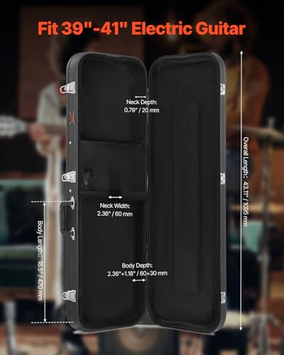 Image of VEVOR Electric Guitar Hard Case, 43.11 in Rectangular Guitar Hard Case, With Lock Latch Keys Handle, PVC Padding Soft Lining Water-Resistant Hard Shell Guitar Cases, for 39 in Electric Guitars, Black