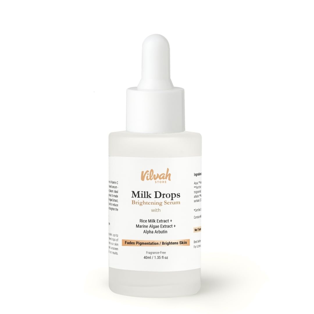 Vilvah Store Milk Drops Brightening Serum Formulated With Rice Milk Extract, Marine Algae Extract, Alpha Arbutin, Fades Scars, Brightens Skin & Even Skin Tone For All Skin Type, 40ml-image-9