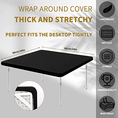 4 Packs Black Square Cocktail Fitted Table Covers Spandex Stretchable Tablecloth Topper Cap, 34X34 Inch Waterproof Reusable Elastic Edge Card Folding Table Cover For Banquet Party Picnic Coffee Bar #TOP4