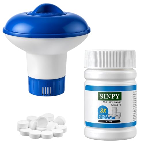 Image of Pool Chlorine Tablets Set with 5 Inch Floating Tablet Dispenser, Chlorine Dispenser for Garden Pools, Inflatable Paddling Pools, Hot Tubs, Spas & Ice Baths