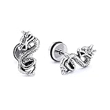 Fusamk Punk Rock Stainless Steel Animal Dragon Stud Earrings,2pcs