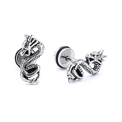 Punk Rock Stainless Steel Animal Dragon Stud Earrings,2pcs