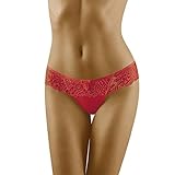 Verano Karioka Lace Thong Panties Seam Free String Microfiber Briefs (M, Red)