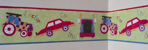 Kids Room Wallpaper Border - Transportation Tractors Cars Trucks - Bright #TOP2
