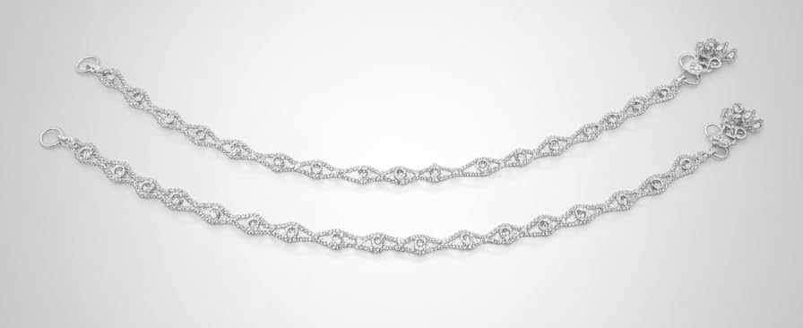 Image of WomenSky Indian Traditional Ethnic Anklet Jewellery sleek Silver Plated Painjan, Payal, Anklets Pair for Women & Girls