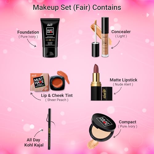 Image of Iba Must Have Makeup Set (Fair) | Gifts for Women | Waterproof Foundation, Concealer, Matte Compact, Lip & Cheek Tint, Matte Lipstick, Smudge Proof Kajal | Makeup Kit for Women