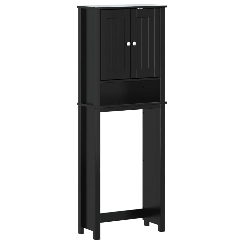 SYDE Mobile per WC Berg in legno massello, nero, 60 x 27 x 164,5 cm | 3 ripiani, pino naturale, resistente all'acqua, salvaspazio in piccoli bagni