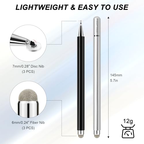 ELZO Stylus Pens for Touch Screen, 2 in 1 Universal Stylus, High Sensitivity Surface Pen with Extra 6 Tips, for All Tablet Touch Screens iPhone iPad Pro Android Tablets Chromebook - Image 2