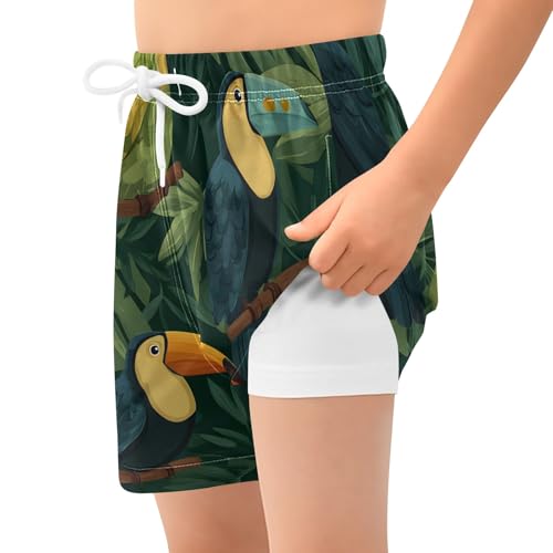 Bolaz Toddler Boys Swimwear Swim Trunks with Compression Liner 4T Toucan Green Plant2