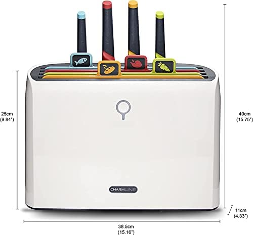 Charmline Smart Chopping Board and Kinfe Set with Holder, 4 Colour Coded Chopping Boards, 4 Knives, Drying Holder Organizer for Kitchen, Smart Home Gadgets