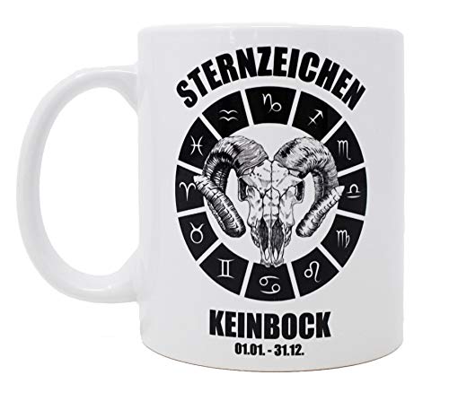 Close Up Sternzeichen KEINBOCK - 01.01. - 31.12 - Tasse - Lustige Premium Kaffeetasse, Becher weiß